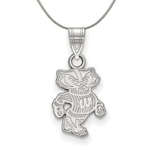 Sterling Silver U of Wisconsin Small Logo Necklace - 20 Inch